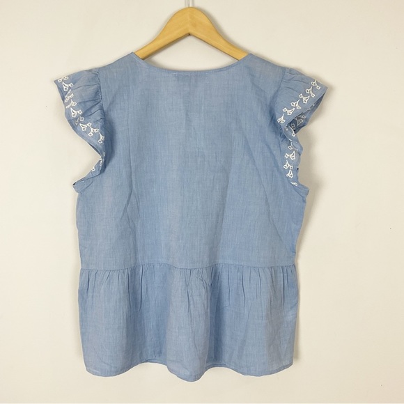 LOFT Blue Chambray Embroidered Top - Picture 2 of 3
